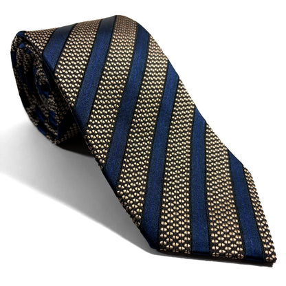 Navy Blue & Brass Striped Silk Jacquard Tie