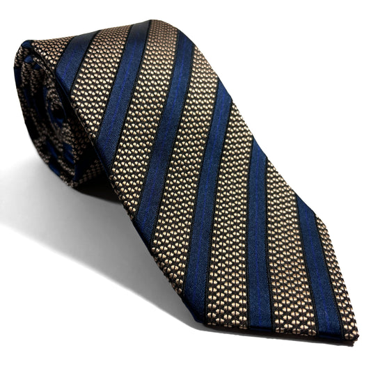 Navy Blue & Brass Striped Silk Jacquard Tie