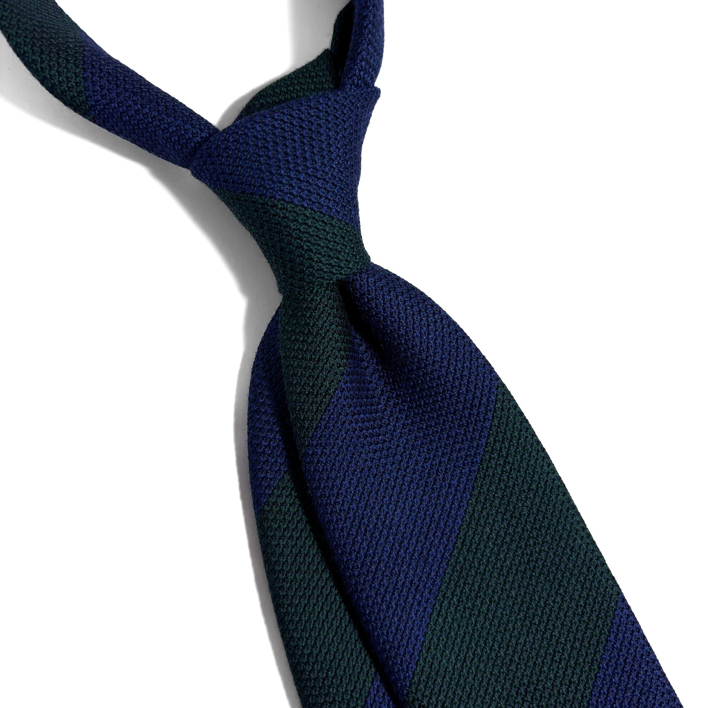 Navy Blue & Green Striped Wool/Silk Grenadine Tie (Garza Fina)