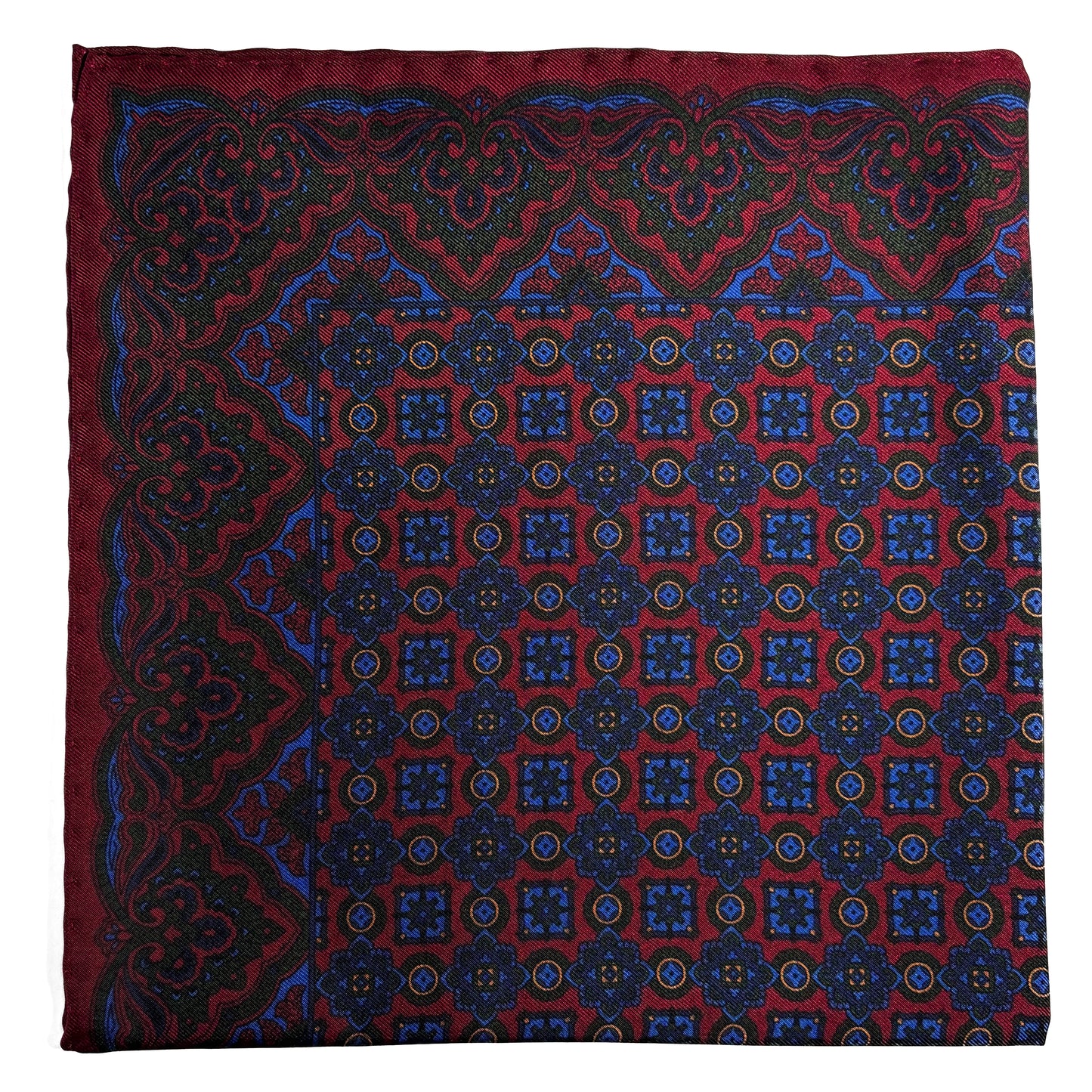 Burgundy & Blue Geometric Ancient Madder Silk Pocket Square