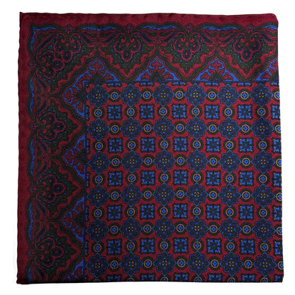 Burgundy & Blue Geometric Ancient Madder Silk Pocket Square