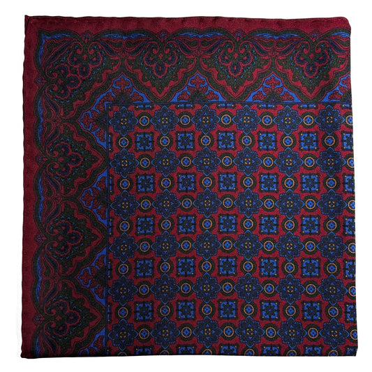 Burgundy & Blue Geometric Ancient Madder Silk Pocket Square
