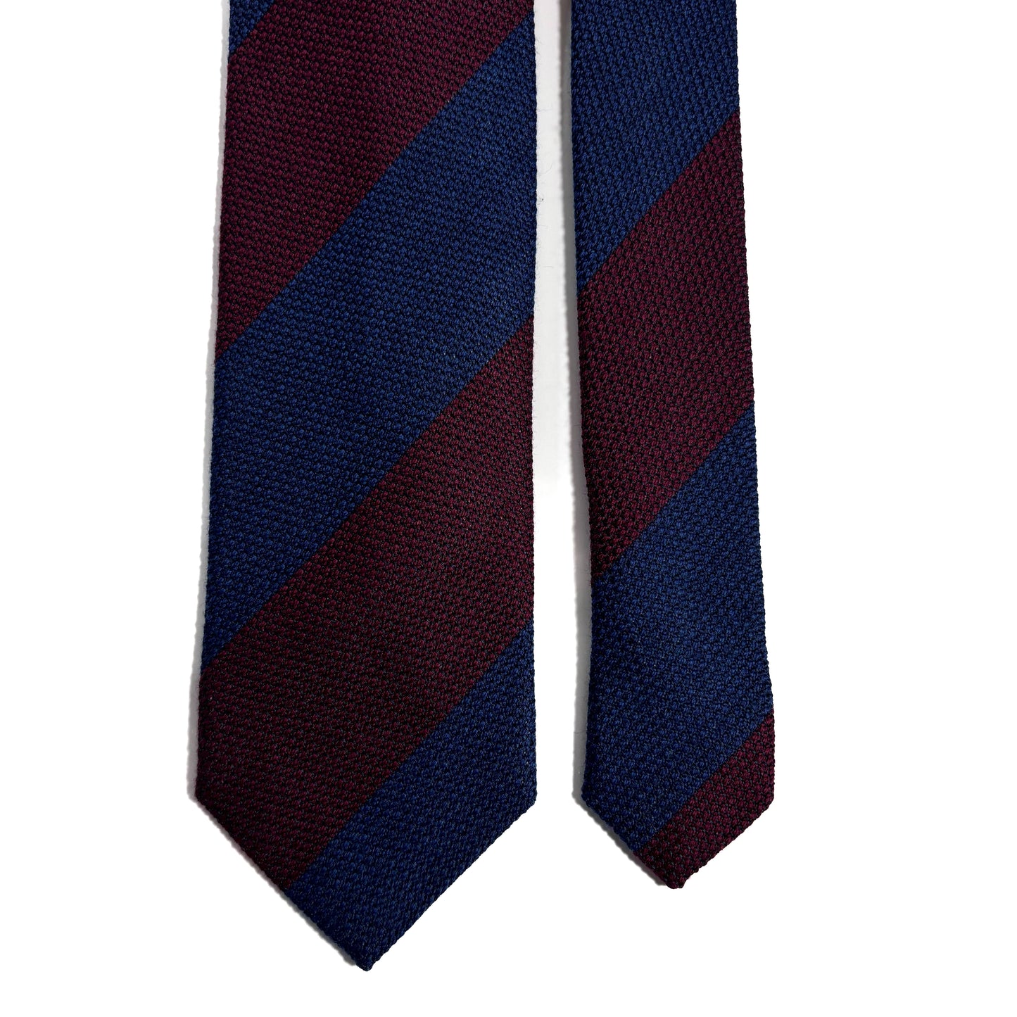 Navy Blue & Burgundy Striped Wool/Silk Grenadine Tie (Garza Fina)