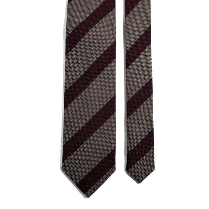 Beige & Burgundy Striped Wool/Silk Grenadine Tie