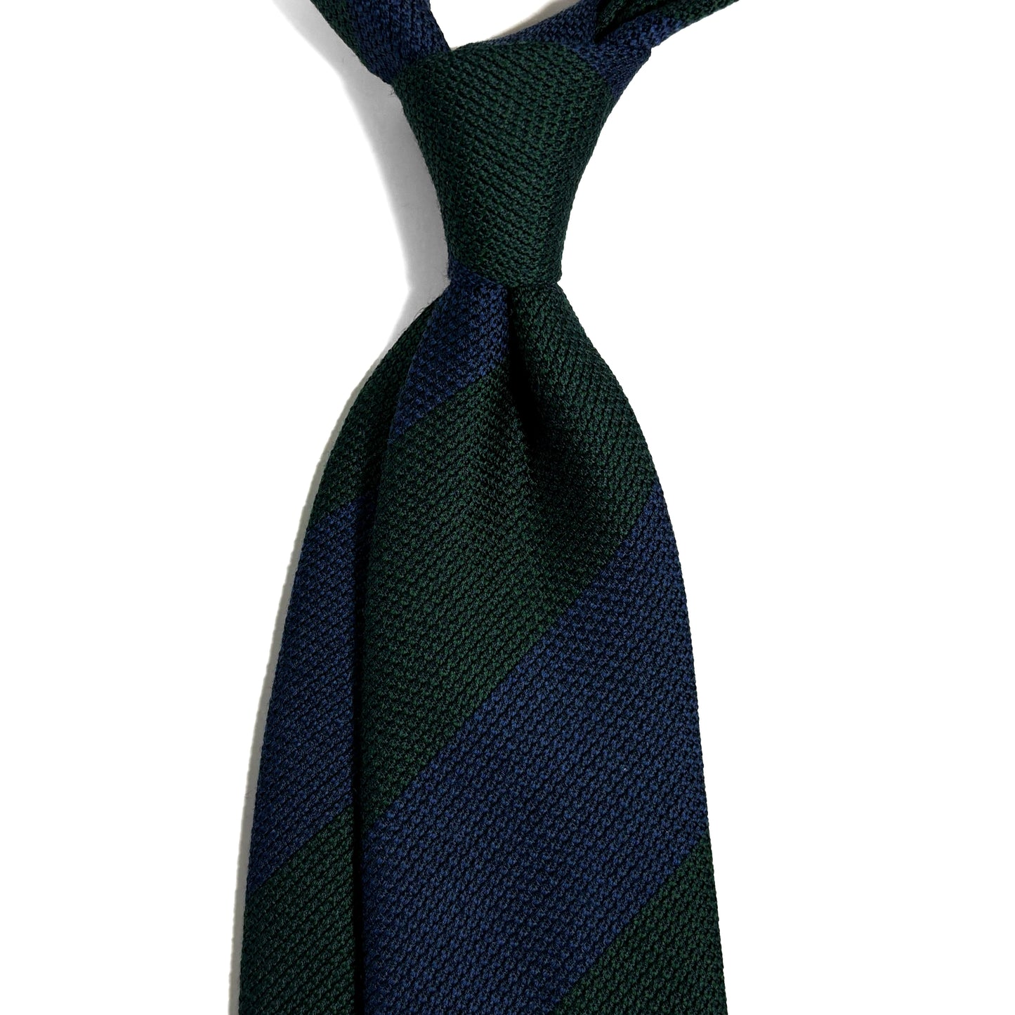 Navy Blue & Green Striped Wool/Silk Grenadine Tie (Garza Fina)