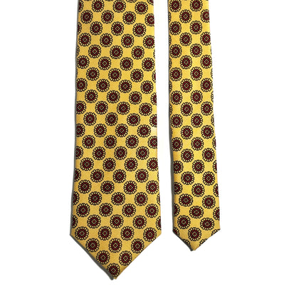 Hand-Printed Yellow Geometric Silk Tie