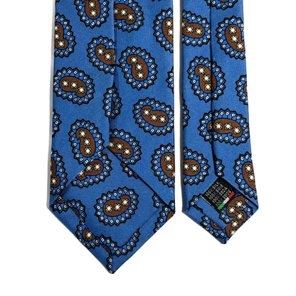 Light Blue Paisley Printed 36oz Silk Twill Tie