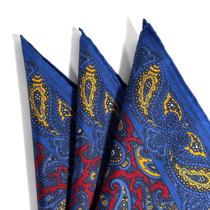 Burgundy & Blue Paisley Ancient Madder Silk Pocket Square