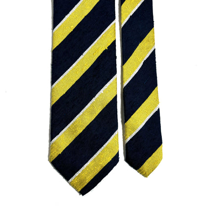 Navy Blue & Lemon Yellow Striped Silk Shantung Tie
