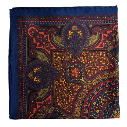 Burgundy & Gold Floral Medallion Silk Pocket Square
