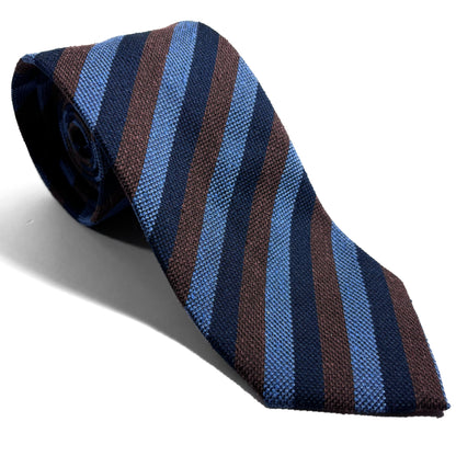 Navy Blue & Brown Striped Silk Shantung Tie