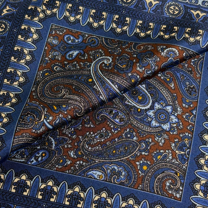 Brown & Blue Paisley Silk Pocket Square