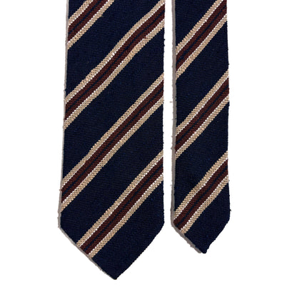 Luxury Navy Blue Stripe Untipped Silk Shantung Tie