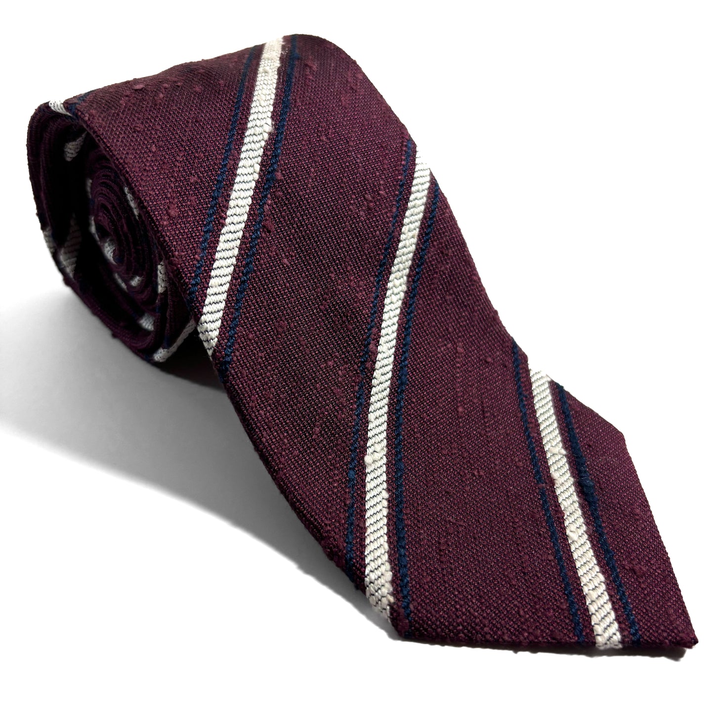 Burgundy & White Striped Silk Shantung Tie
