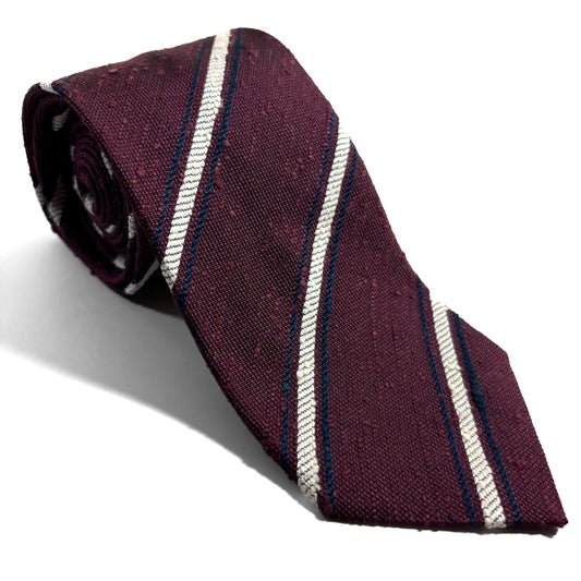 Burgundy & White Striped Silk Shantung Tie