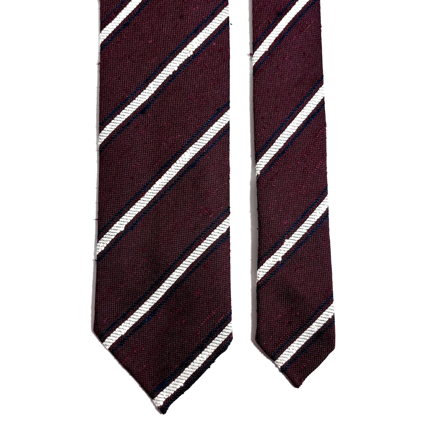 Untipped Burgundy & White Striped Silk Shantung Tie
