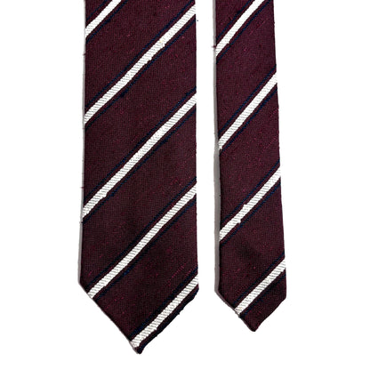 Untipped Burgundy & White Striped Silk Shantung Tie
