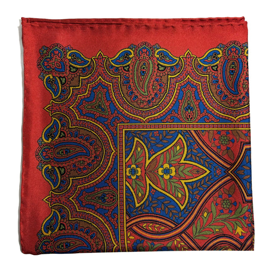 Orange Floral Paisley Silk Pocket Square