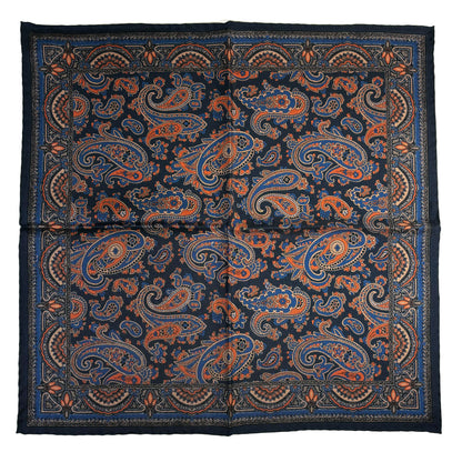 Navy Blue & Orange Paisley Ancient Madder Silk Pocket Square