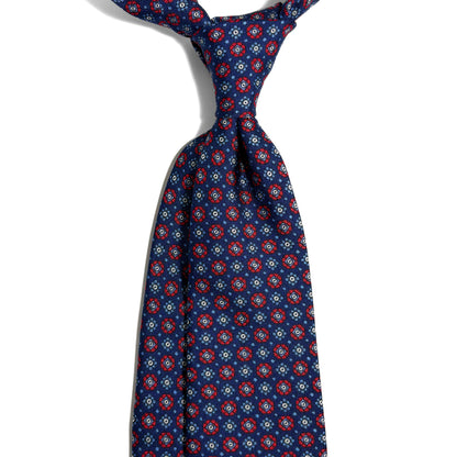Navy Blue & Red Silk Hopsack Tie (Handmade in Italy)