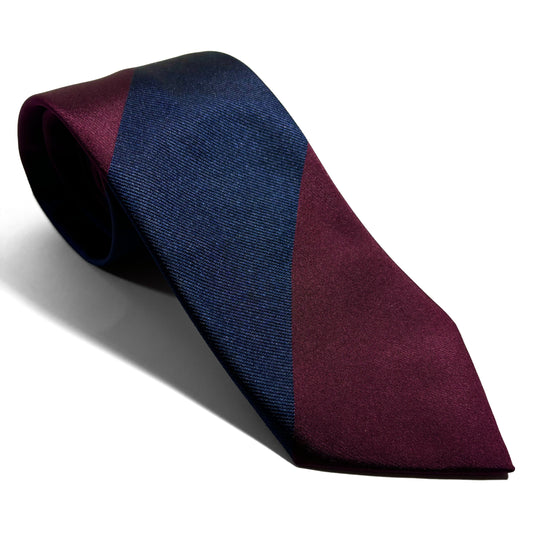 Navy Blue & Burgundy Block Striped Silk Repp Tie