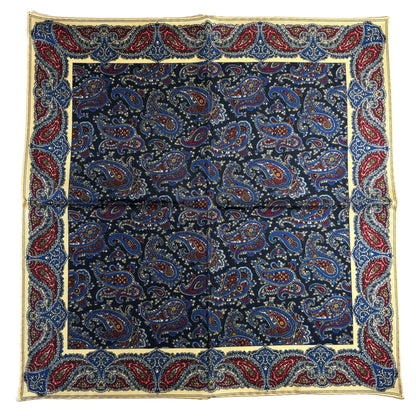 Navy Blue & Cream Paisley Ancient Madder Silk Pocket Square