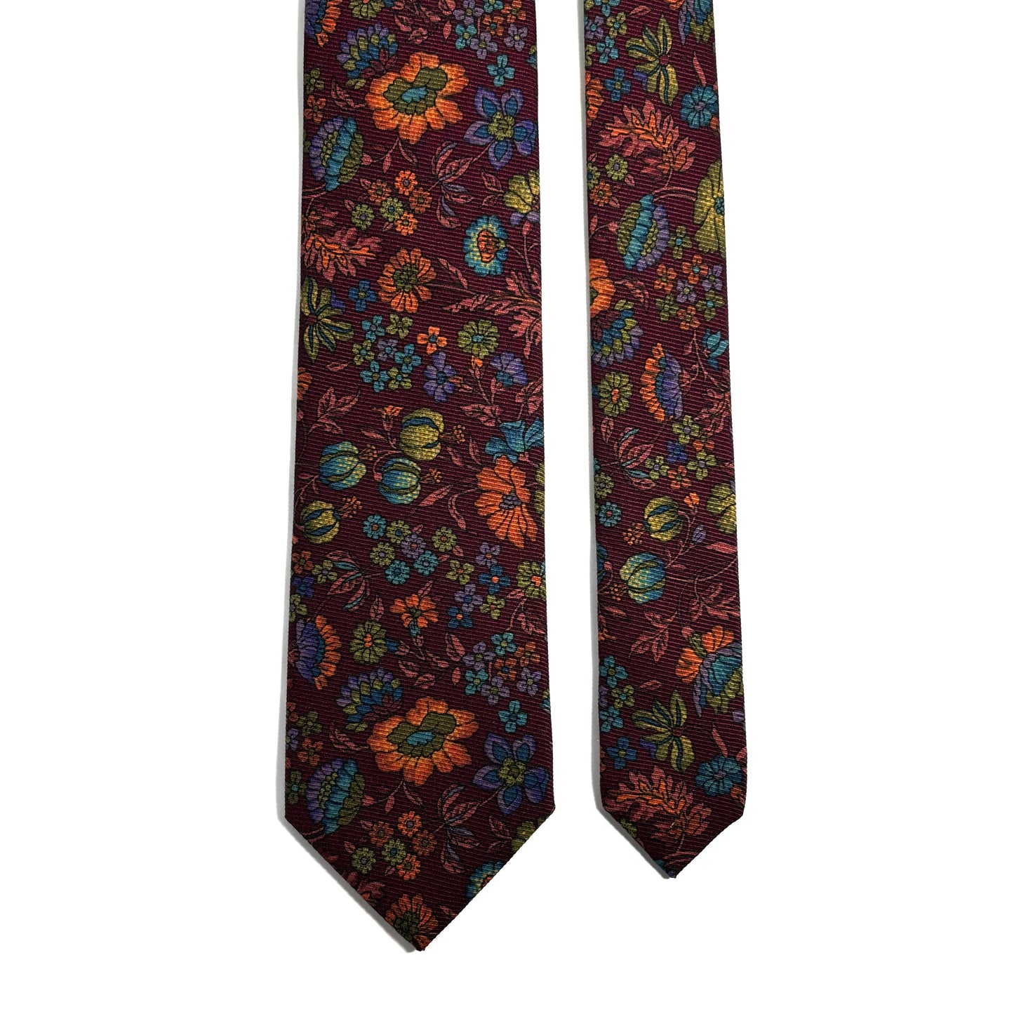 Burgundy Floral Motif Italian Madder Silk Tie