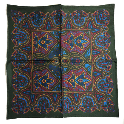 Forest Green Floral Paisley Silk Pocket Square