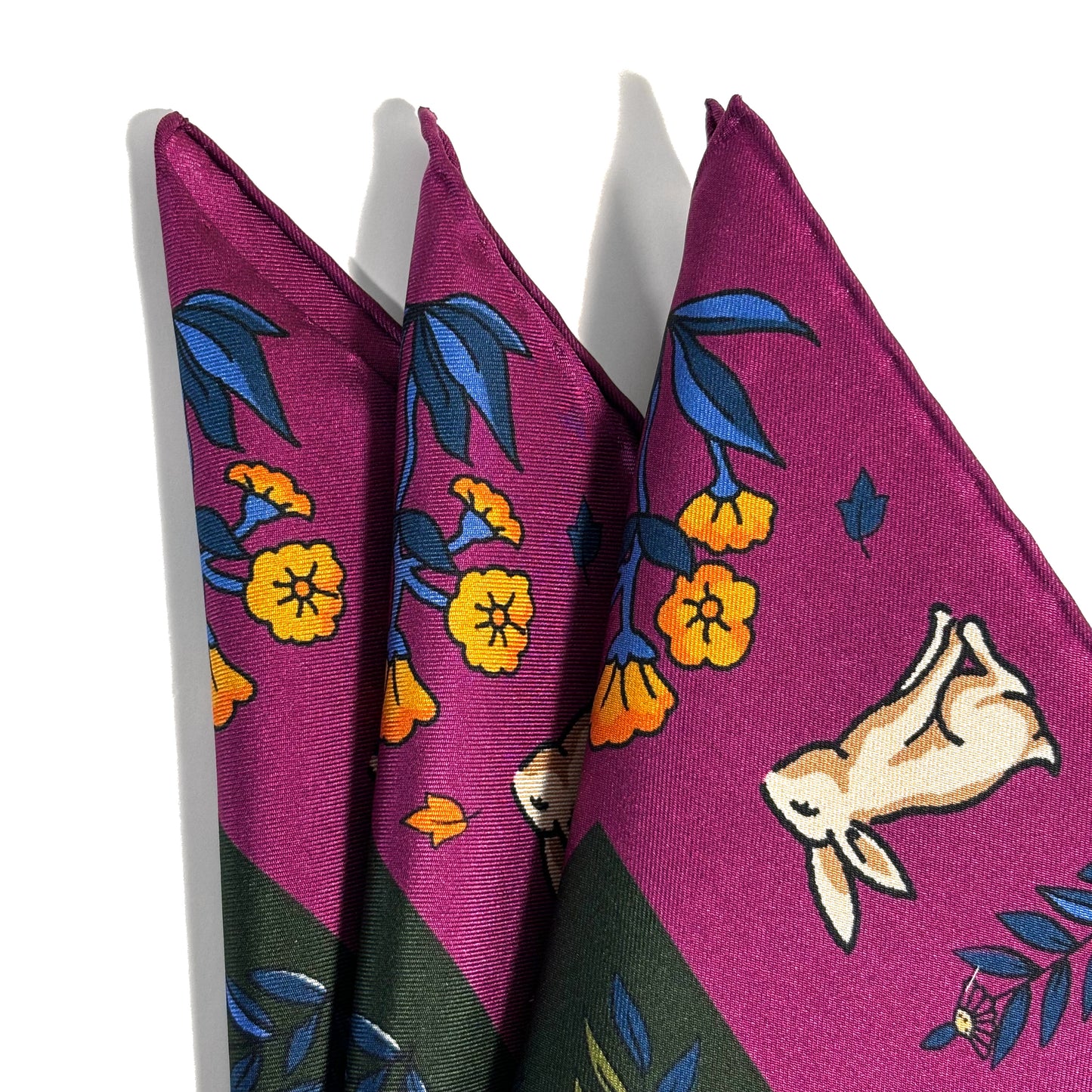 Forest Green & Purple Gazelle Motif Ancient Madder Silk Pocket Square