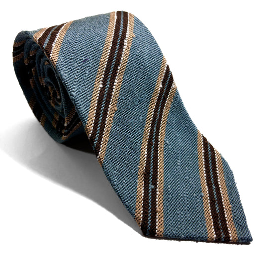 Luxury Light Blue Stripe Untipped Silk Shantung Tie