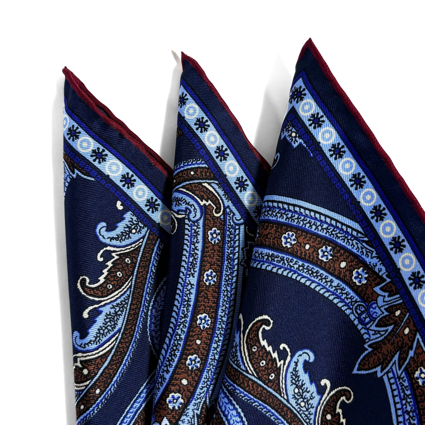 Navy Blue & Burgundy Floral Paisley Silk Pocket Square