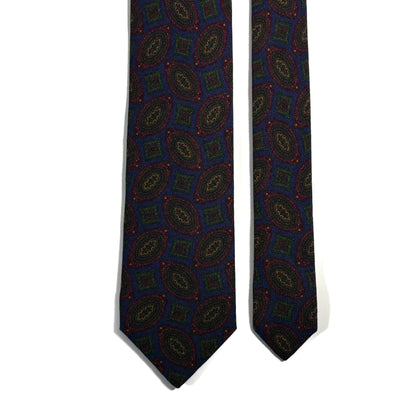 Navy Blue Geometric Wool/Silk Tie