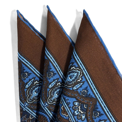 Dominus - Brown & Blue - Wool/Silk Pocket Square