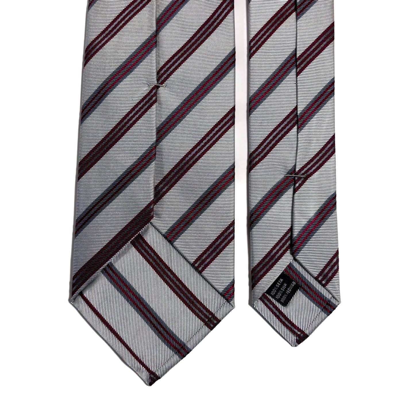 Silver & Red Striped Silk Jacquard Tie