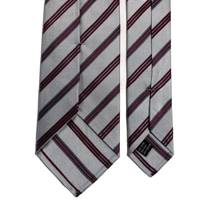 Silver & Red Striped Silk Jacquard Tie