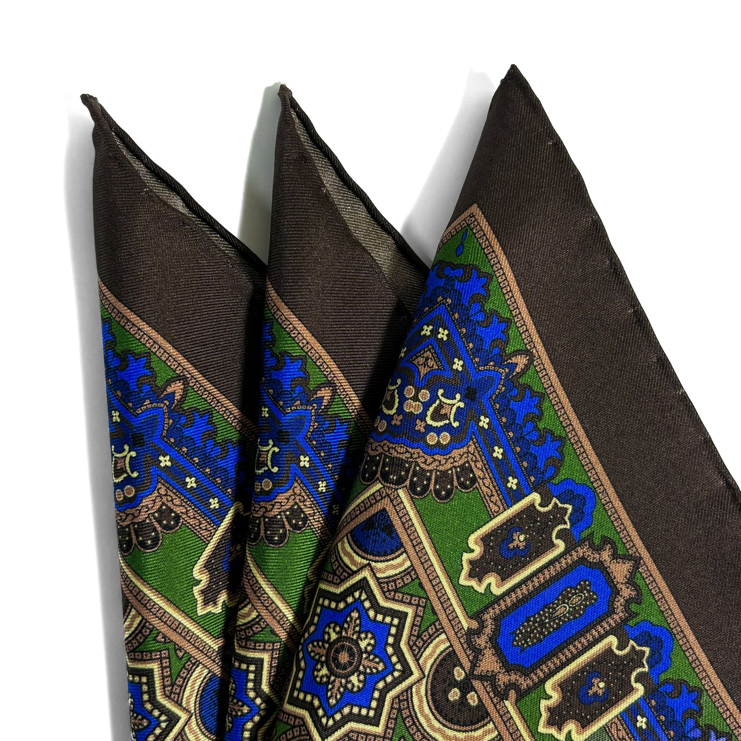 Brown & Green Geometric Silk Pocket Square