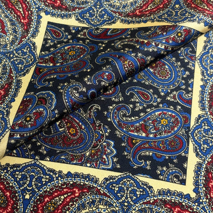 Navy Blue & Cream Paisley Ancient Madder Silk Pocket Square