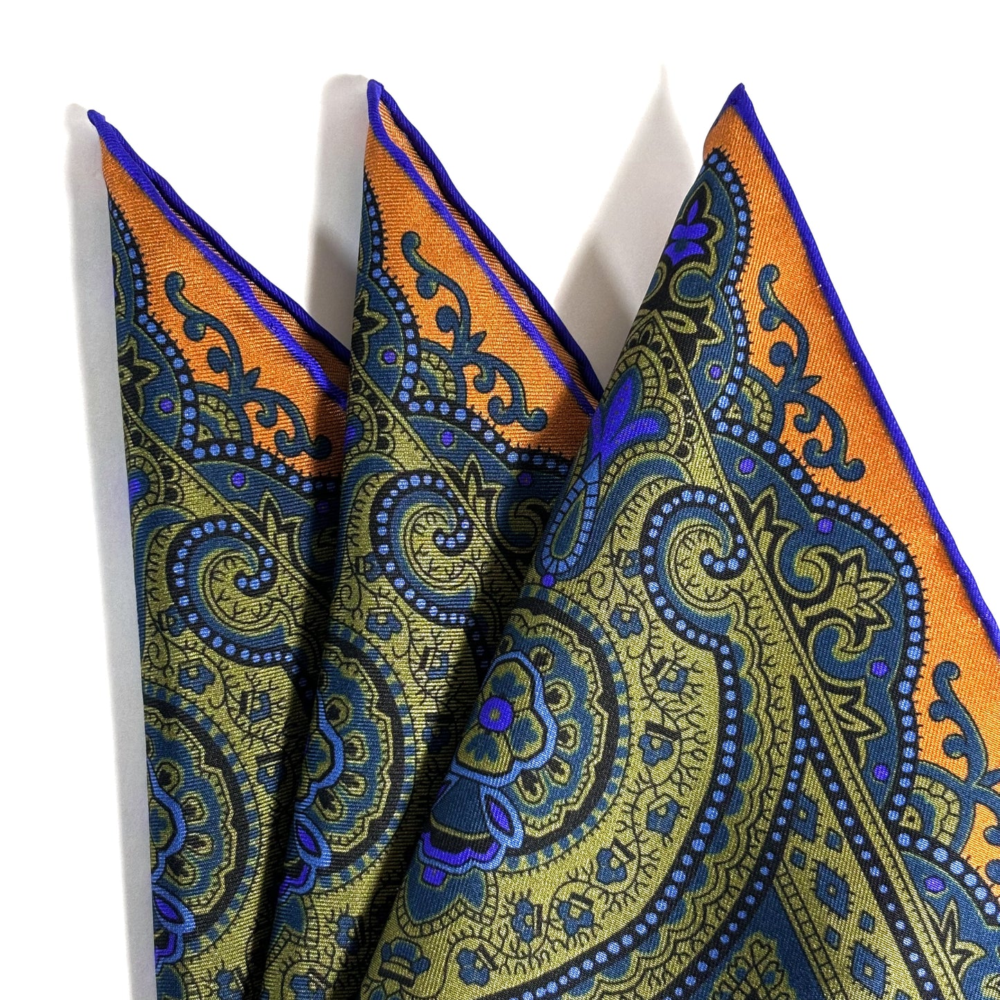 Burnt Orange & Olive Green Medallion Ancient Madder Silk Pocket Square