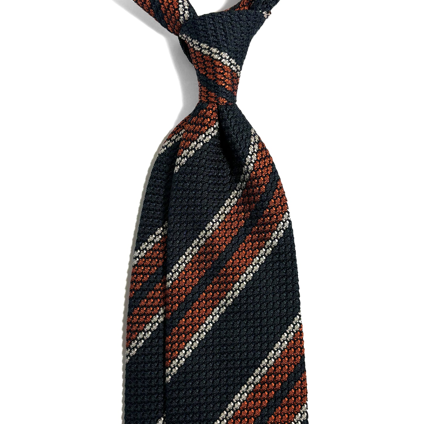 Dark Green & Orange Striped Silk Grenadine Tie (Garza Grossa)