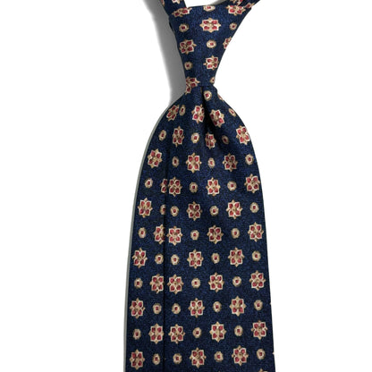 Navy Blue Floral Printed Panama Silk Tie