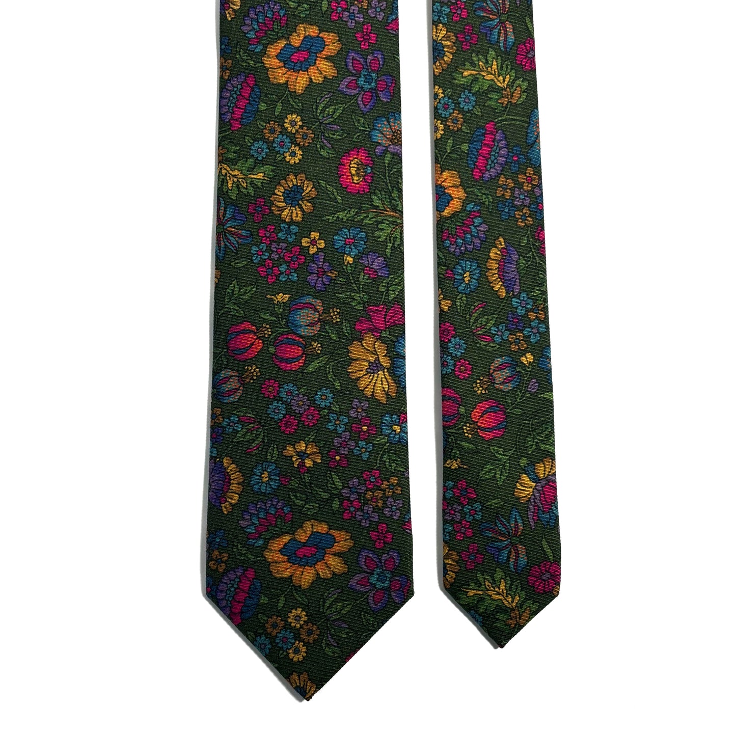 Forest Green Floral Motif Italian Madder Silk Tie