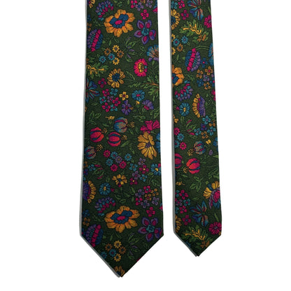 Forest Green Floral Motif Italian Madder Silk Tie