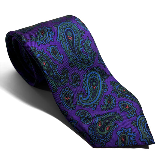 Hand-Printed Purple Paisley Silk Tie