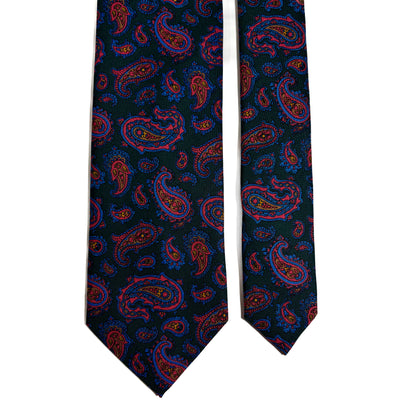 Hand-Printed Forest Green Paisley Silk Tie