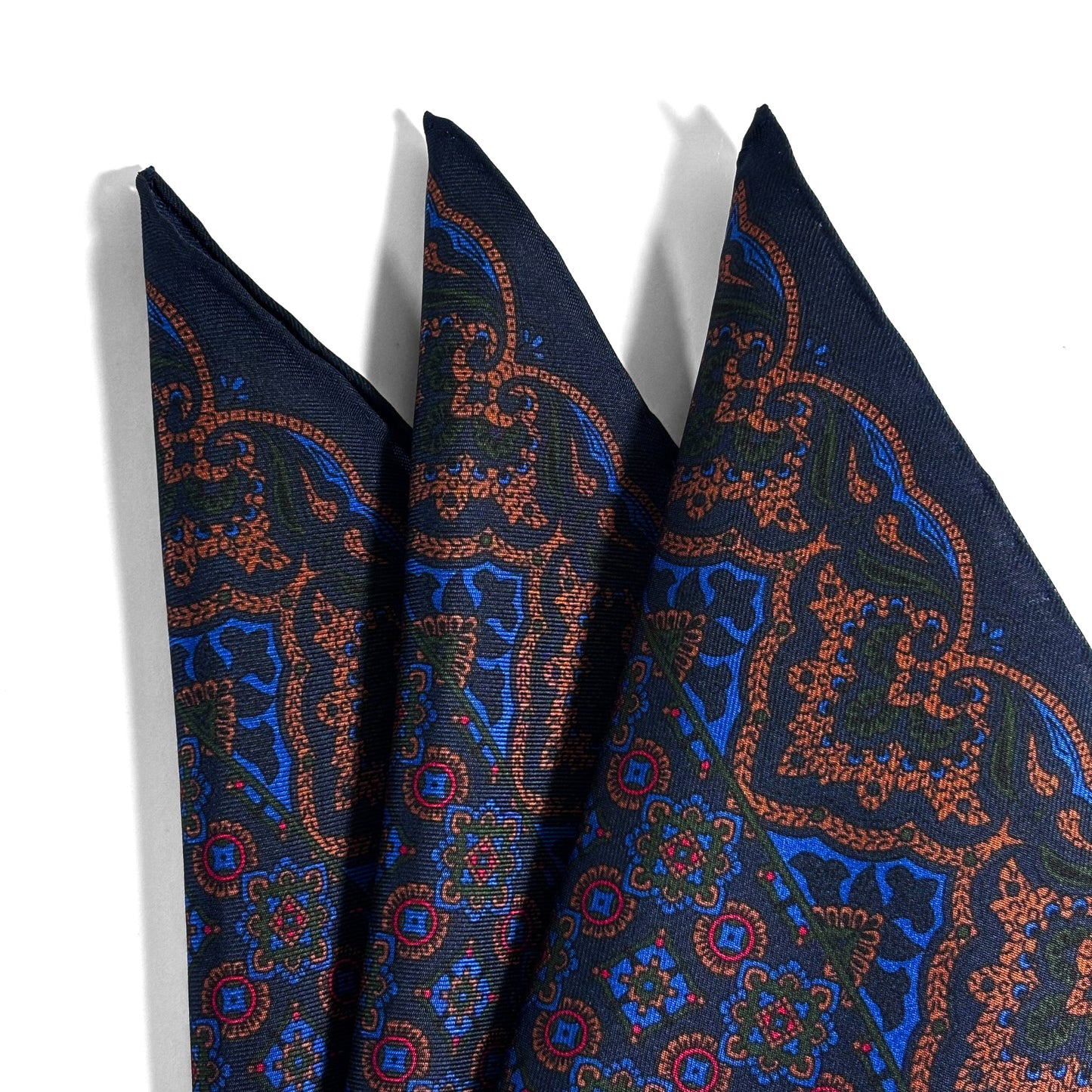 Navy Blue & Bronze Geometric Ancient Madder Silk Pocket Square