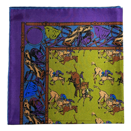 Green & Purple Polo Motif Ancient Madder Silk Pocket Square