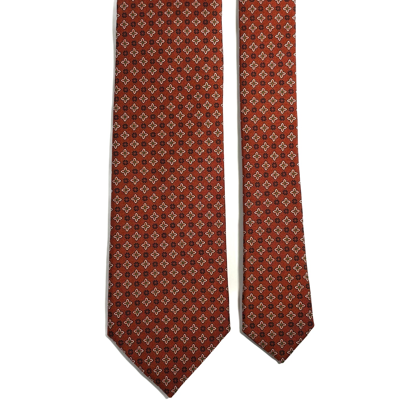 Terracotta Orange Floral Printed 36oz Silk Twill Tie