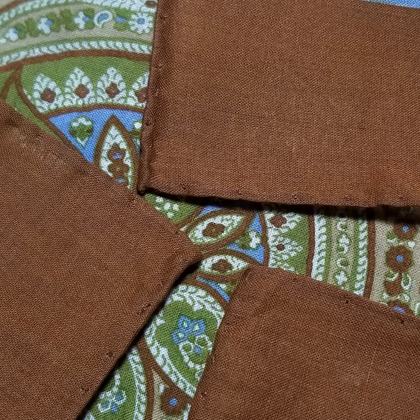 15.5" Hand-Printed Brown Paisley Cotton Pocket Square