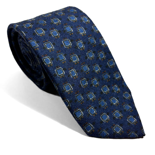 Avion Blue Geometric Printed Wool Flannel Tie