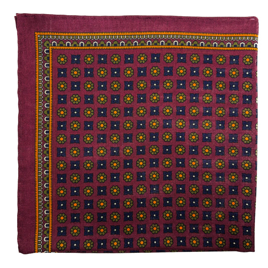 Burgundy - Floral - Wool/Silk Pocket Square